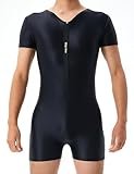 AIEOE Herren Glossy Jumpsuit Elastisch Leicht Overall Eng Galtt Bodysuit Frontreißverschluss Shorty Nachtwäsche Durchsichtig Trikot Leotard Clubwear XL