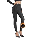 Zhiaek Sexy PU Leder Leggings Damen High Waist Matt Kunstlederhose Damen Schwarz Stretch Fleece Gefüttert Lederhose Strumpfhosen Leggins Stretchhose