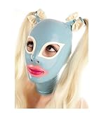 LIUPENGKUUUNWING 100% natürliches Latex Cosplay Gummi Frauen Männer Mit Doppelblondem Pferdeschwanz Perücken Zurück Reißverschluss Kapuze,BLAU,Xs