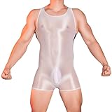WAZHAKU Herren ÖL Glanz Body Ärmellos Bodysuit Latex Anzug für Männer Einteiler Kompression Unterwäsche Sport Trikot Body Transparent Bodysuit Kurz Ganzanzug Jumspuit Reizwäsche Gymnastikanzug