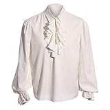 babominimer Herren Steampunk Renaissance Hemd mit Rüschenkragen, viktorianischen Langarm Jabot Kragen Mittelalter Piraten Hemd Tops Mittelalter Piraten Vampir Bluse (L Weiß)