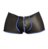 Orion Herren-Pants - eng anliegende Boxer-Shorts für Männer, mit Front-Reißverschluss, farblichen Kontrast-Nähten, im Matt-Look, schwarz/blau