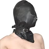Honeylust - Weiche BDSM Kunstleder Henker Maske - Isolationsmaske mit Halsband - Erotik Fetisch Bondage Haube (Schwarz)