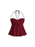 GORGLITTER Damen Crop Top Y2K Neckholder Tops Trägertop Bauchweg Oberteil Halter Top Trägershirt Sommer Träger-Top Bordeaux S