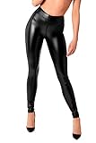 NH Fashion Frauen Wetlook Leggings schwarz Hose mit 2-Wege Reißverschluss im Schritt Pants Skinny S