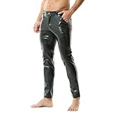 YUFEIDA Herren Leggings Hose Klassisch Wetlook PU Kunstleder Lange Hose Reißverschluss Taschen Casual Motorrad Cosplay Tanz Bühne Party Club Leggings Hose für Herren