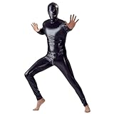 DAGIN Herren-Catsuit aus glänzendem Lackleder, Ganzkörper-Männer-Design, sexy Latex-Overall mit engem Reißverschluss, Gummikleidung mit Reißverschluss im Schritt (Color : Black, Size : XX-Large)