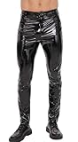 Ausing Latex Herren Hosen Kunstleder Hosen Casual Stretch Slim Fit Hose Leder Herren Lederhose Eng Nachtclub Bar Kleidung Clubwear Schwarz M