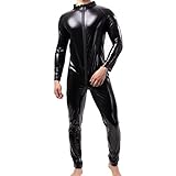 QiaTi Herren Latex Bodysuit Herren Ganzkörper Trikot mit langen Ärmeln Ganzanzug Kunstleder Bodysuit