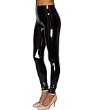 NewL Damen-Leggings aus Kunstleder, reflektierend, glänzend, dehnbar, hohe Taille, schmal, Schwarz, XL Schalnk