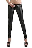 Miss Noir Damen Sexy Leggings im Wetlook Clubwear mit Zwei Wege Reißverschluss, Schwarz, S/M