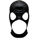 Zanisouta BDSM Maske Herren Sexy Ledermaske Erotik Masken SM Atmungsaktiv Bondage 3 Loch Kopfmaske Mit Reißverschluss Mund Hohl Fetisch Cosplay Spielzeug Latex Glänzend Metallic Clubwear