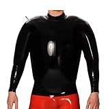 GAYLOP Latex Catsuit Schwarzes Sexy Aufblasbares Latexhemd Mit Langen Ärmeln Und Reißverschluss Hinten,Black,L