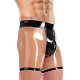 IOKUKI Latex-Boxershorts für Männer,Transparente Latexshorts mit Schwarz trimmen und Reißverschluss am Schritt-XXL