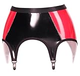 Latex-Strumpfband, zweifarbig, niedrig sitzend, Schwarz und Rot mit 4 Druckknöpfen für Strümpfe/Dessous (passend für Taillenumfang 27,9–40,6 cm), Schwarz, Medium