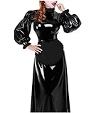 YGZHANYUANOKU Lolita Apron Long Dresses Sissy Cross-dresser Party Cosplay Costume PVC Leather Maid Uniforms,Schwarz,M