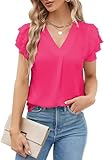 BUNSLOOM Bluse Damen Elegant V-Ausschnitt Kurzarm Arbeit Dressy Sommer Tops Casual Shirts Business Casual