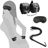 3er BDSM Bondageset Fessel Set mit Handschellen Sex Bett Plüsch + Peitsche + SM Augenmaske,BDSMs Spielzeug Extrem für Frauen Sklavin,Handcuffs Flogger Augenbinde,Fesseln Sexspielzeug für Paare