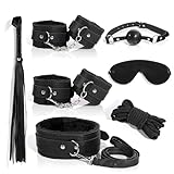 7-teiliges BDSM Bondage Set für Einsteiger | Verstellbare Fesseln, Halsband, Augenbinde, Knebel, Peitsche & Seile | Diskrete Verpackung | Sinnliches Paar Spielzeug(Schwarz)