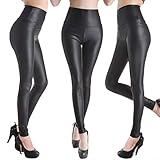 Keybella Damen Kunstleder - Leggings, hohe Taille, Schwarz L