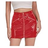 ZQIAOYUUPHOWF Damen-Mini-Röcke aus PVC-Leder, Wet-Look, Nachtclub, Party, Clubwear, Latexröcke, rot, S