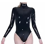 TTANYYUINGOU Latex-Badeanzug, elastisch, figurformend, Gummi, langärmelig, Badeanzug für Damen, Schwarz , M