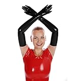 Rubberfashion Latex Handschuhe lang - Rubber Gloves - Latexhandschuhe für Damen und Herren Paar schwarz 0.4mm M