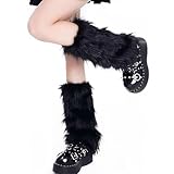 Muorruo Flauschige Leg Warmers, Lange Furry Stulpen, beinstulpen, Warme Fur Boots Abdeckungen für Frauen und Mädchen für 80er Party, Festival, Cosplay und den Winteralltag (Schwarz)