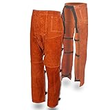 QeeLink Welding Pants - Heat & Flame Resistant Split Leather Safety Leg Protection for Men and Women, Adjustable M to XXXL (Regular 34-Inch)
