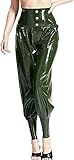 IDOBLO Olivgrüne Sexy Latexhose Mit Knöpfen, Verzierungen, Gummihose Unten,Rot,XL