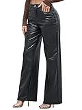 HAWILAND Leder Schlaghose Damen High Waist Bootcut Lederhose Lederoptik Wide Leg Jeans mit Taschen #1 Schwarz - Weites Bein S