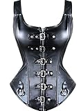 KUOSE Damen Vollbrust Lackleder Korsett Corsagentop Bustier Korsage Shirt Schwarz EUR(38-40)XL