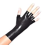 Rubberfashion Latex Handschuhe kurz - Latexhandschuhe - kurze fingerlose Handschuhe bis Handgelenk für Damen und Herren Schwarz 0.4mm S