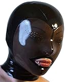 MFMYEE Bondage-Latexmaske, BDSM-Maske, Fetisch-Kapuze, Latex, Rollenspiel, Reißverschluss hinten, offener Mund und transparente Mikrolöcher auf der Vorderseite-Kopfbedeckung