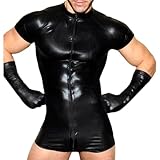 Wetlook Männer Latex Overall für Herren in Latex mit Reißverschluss, Kurz-Overall, Wetlook Dessous Männer Jumpsuit Party Clubwear Kunstleder-Bodysuit Unterwäsche