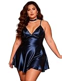 comeondear Lederkleid Damen Kurz PU Leder Kleid Wetlook Sexy Babydoll Dessous für Frauen Valentinstag Kostüm Rave Outfits Festival Curvy Große Größen Minikleid Clubwear Cosplay Lingerie(Blau,3XL)