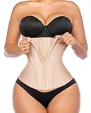 YIANNA Taillentrainer für Damen, Latex, Unterbrustkontrolle, Taillenmieder, Korsett, Sanduhr, Körperformer, Reißverschluss und Haken, Beige, Medium