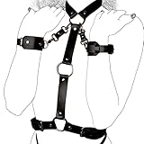 NEEMOSI Leder Harness Damen Body mit Handschellen Punk Bondage Brust Geschirr Halsband Sexy Unterwäsche Dessous Handfesseln Handcuffs Sex Spielzeug BDSM Kit Fesselset für Paare Frauen Bettfesseln