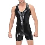 Cexiakong Herren Lack Latex Bodysuit Einteiler Body Kurz Overall Jumpsuit mit Zipper Ärmellos Unterwäsche Stretch Slim Fit Lackleder Ganzanzug Kunstleder Catsuit Dessous Clubwear Klassisch
