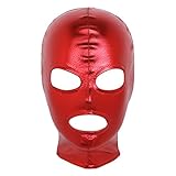 Freebily Glänzend Latex Kopfmaske 3 Loch Fetisch Maske mit offenem Mund und Augen Sexspielzeug Rollenspiel Kostüm für Herren Damen Rot One Size