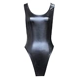 iEFiEL Damen Hydrasuit Wetlook Metallic Badeanzug Bademode Schwimmanzug Sportbody Body Bodysuit (Schwarz)