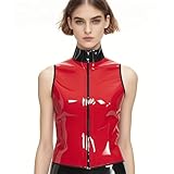 Rotes Mode Damen Latex Tops Ärmellos,aus Naturkautschuk Kurze Ärmellos Shirt für Damen,Geeignet für Cosplay Kostüme-M