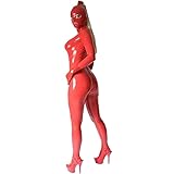 MAUXpIAO Rote Latexkleidung Cross-Dressing All Inclusive Latex-Overall Strumpfhose Zurückhaltender Latex-Catsuit Gummi-Damen-Ganzkörperanzüge Sexy Latex-Fetisch-Cats﻿uit Ganzkörperanzug Korsetthaube d