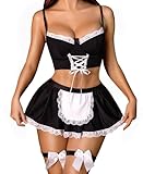 RSLOVE Damen Dessous Sets Kostüm - Sexy Maid Outfit Unterwäsche Negligee Kleid für Cosplay Schwarz S