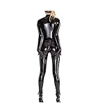 GAYLOP Latex Pants Latex-Overall für Damen mit Handschuhen, Socken, eng anliegender Latexhose und individuell anpassbarem Schrittreißverschluss, schwarz, 3XL