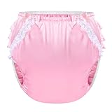 LittleForBig Waschbar Wiederverwendbar Wasserdicht Gerüschte Spitze Schleife Hübsch in Rosa Satin Über Erwachsene Windel Abdeckung L