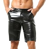 YUFEIDA Herren Sportleggings PU Leder Wetlook Enge Shorts Männer Halbe Legging Hose für Herren