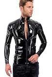 Herren Schwarzes Latex T-Shirt Gummioberteil Gummijacke mit Frontreißverschluss,Klar,M