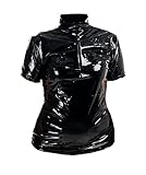 Rubberfashion Lack Hemd - Glanz Lack Kurzarm Tshirt - sexy Shirt für Damen und Herren Lack schwarz XL