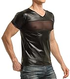Latex ähnliches Herren Shirt mit Mesh Einsatz (XL) Schwarz